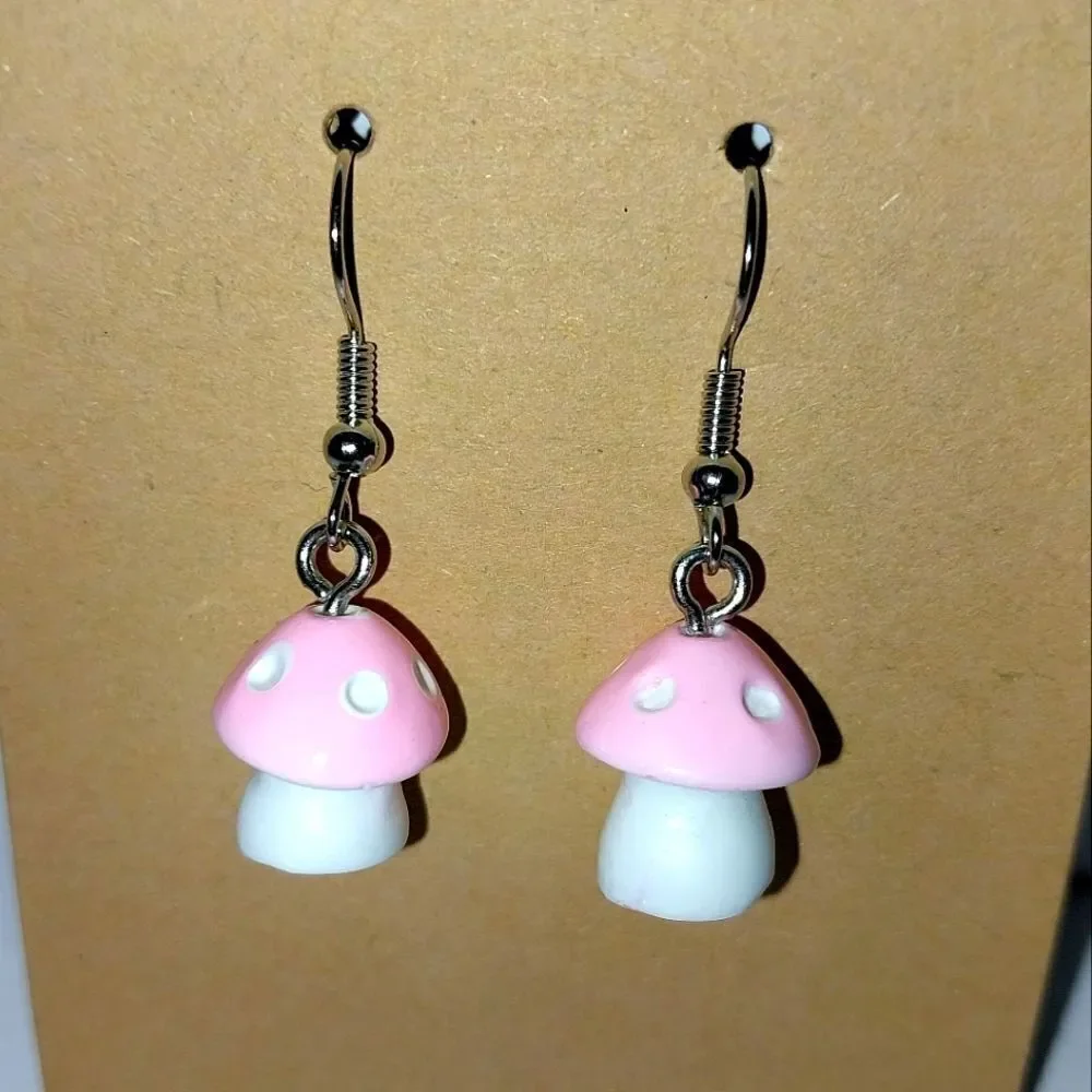 Hand crafted mushroom dingle earrings